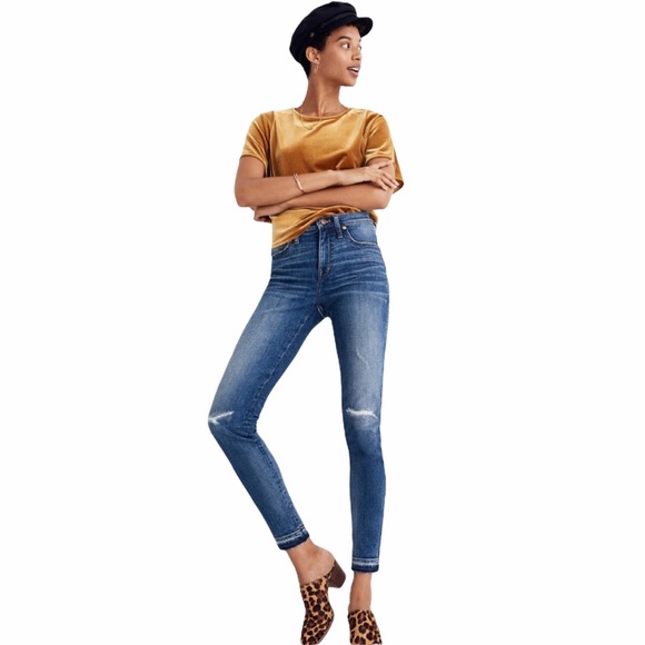 Madewell Denim - Madewell 9” high-rise skinny blue ripped jeans 23